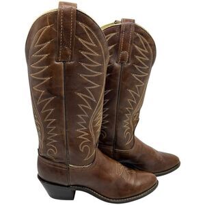 Acme Western Cowboy‎ Boots Womens 5C Brown Leather Tall Pointed Toe Embroidered
